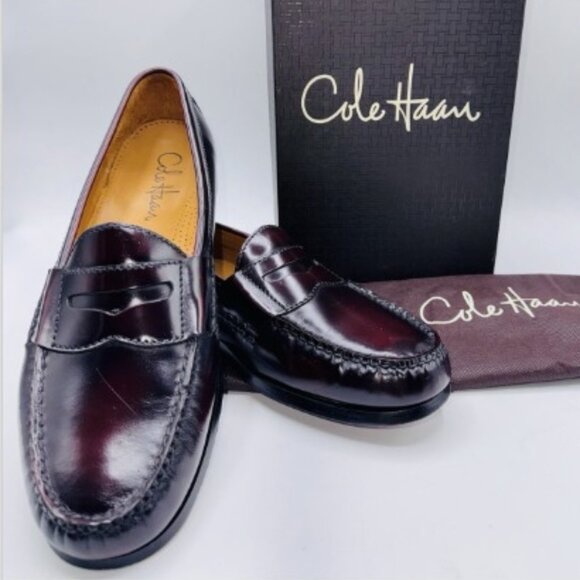 Cole Haan Pinch Penny Loafers Burgundy Leather Men’s 9.5 EEE Wide w/Box Dust Bag - Picture 1 of 16